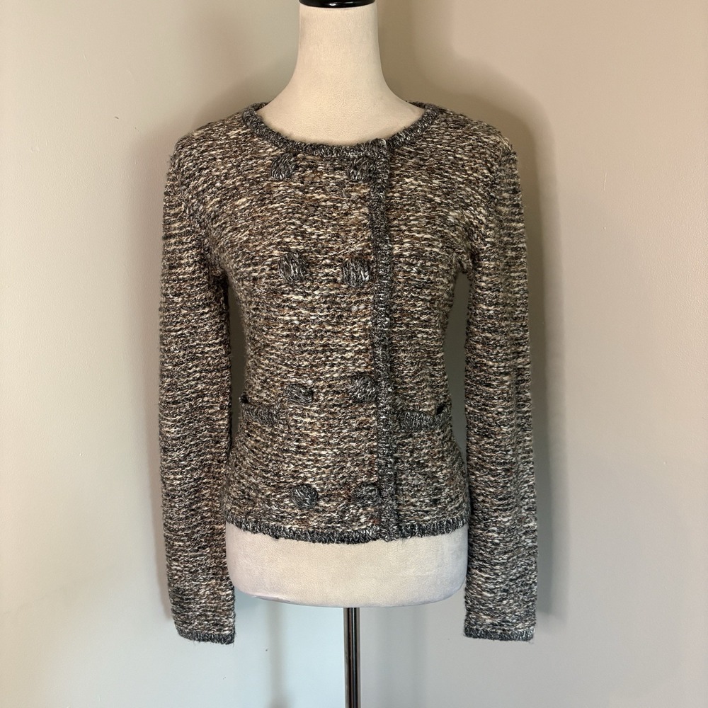 Cabi Ritz Cardigan Tweed Knit Sweater Jacket 3016 Double Breasted Brown XS